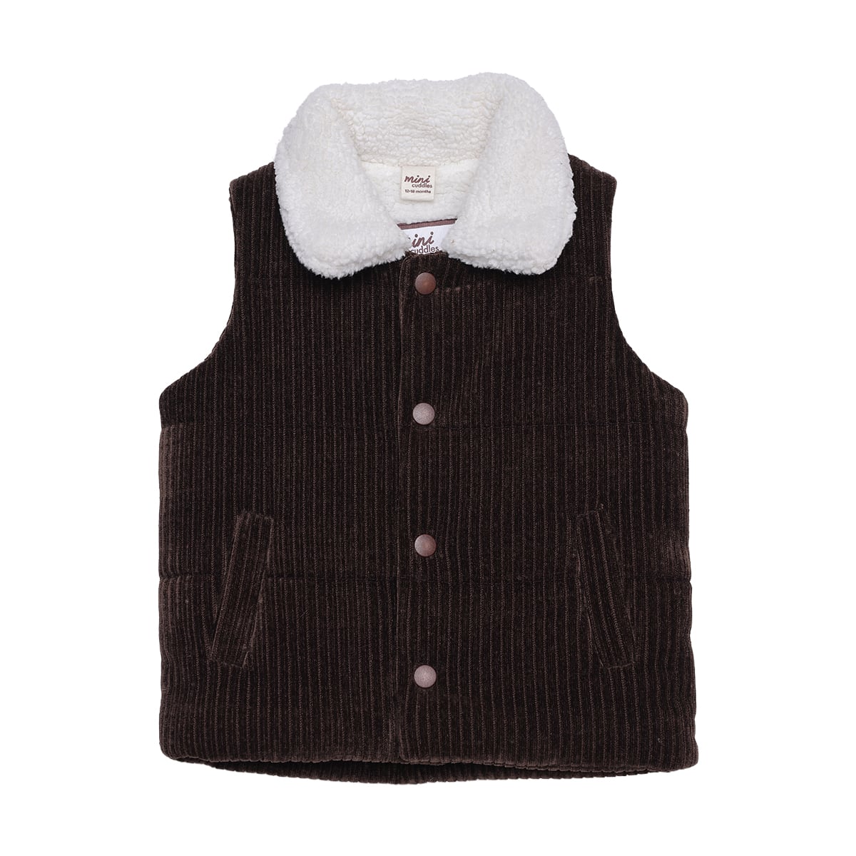 Baby Boys Brown And Cream Cotton Blend Corduroy Padded Gilet Regular Fit Casual Wear
