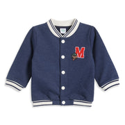 Baby Boys Navy Blue Varsity Jacket Full Sleeves Front Open Casual Winter Sweat Jacket