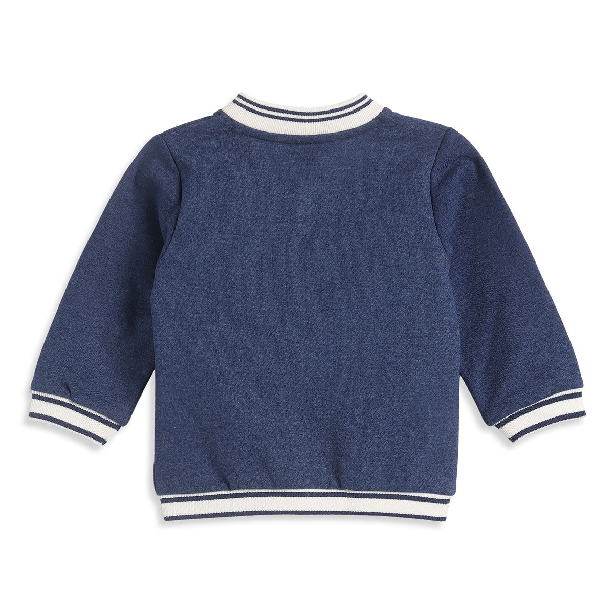 Baby Boys Navy Blue Varsity Jacket Full Sleeves Front Open Casual Winter Sweat Jacket