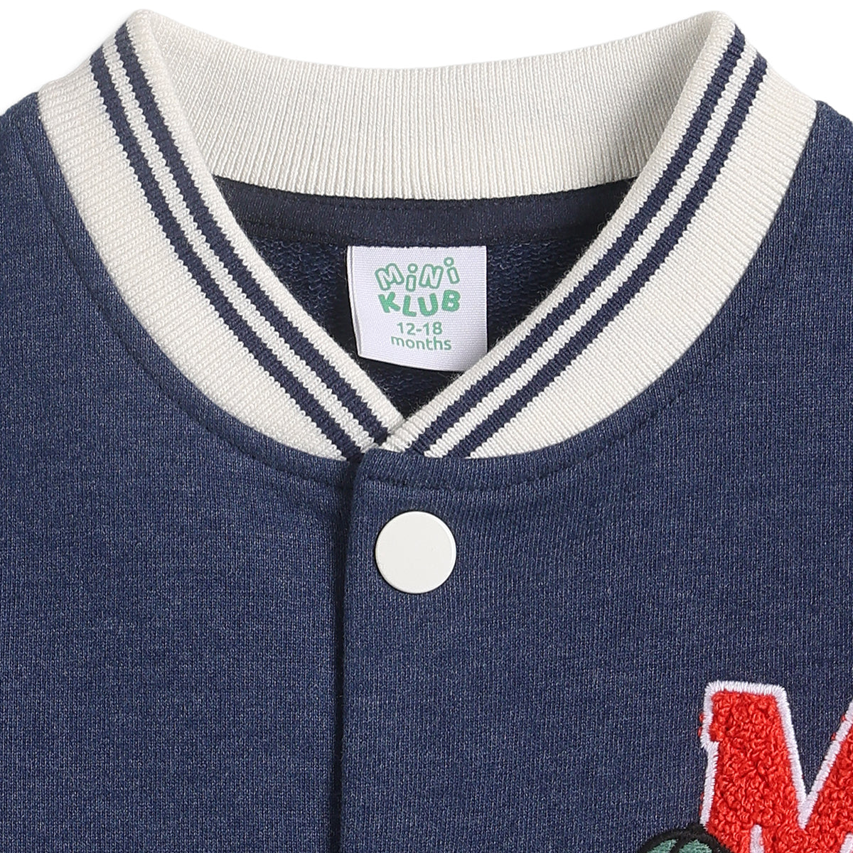 Baby Boys Navy Blue Varsity Jacket Full Sleeves Front Open Casual Winter Sweat Jacket