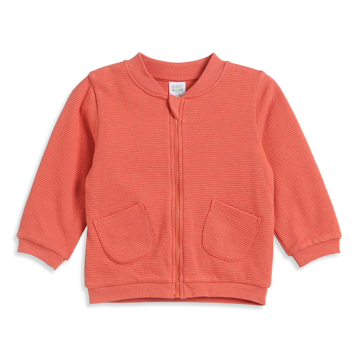 Baby Boys Orange Textured Sweat Jacket Full Sleeves Front Open Casual Winter Jacket