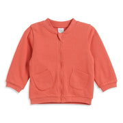 Baby Boys Orange Textured Sweat Jacket Full Sleeves Front Open Casual Winter Jacket