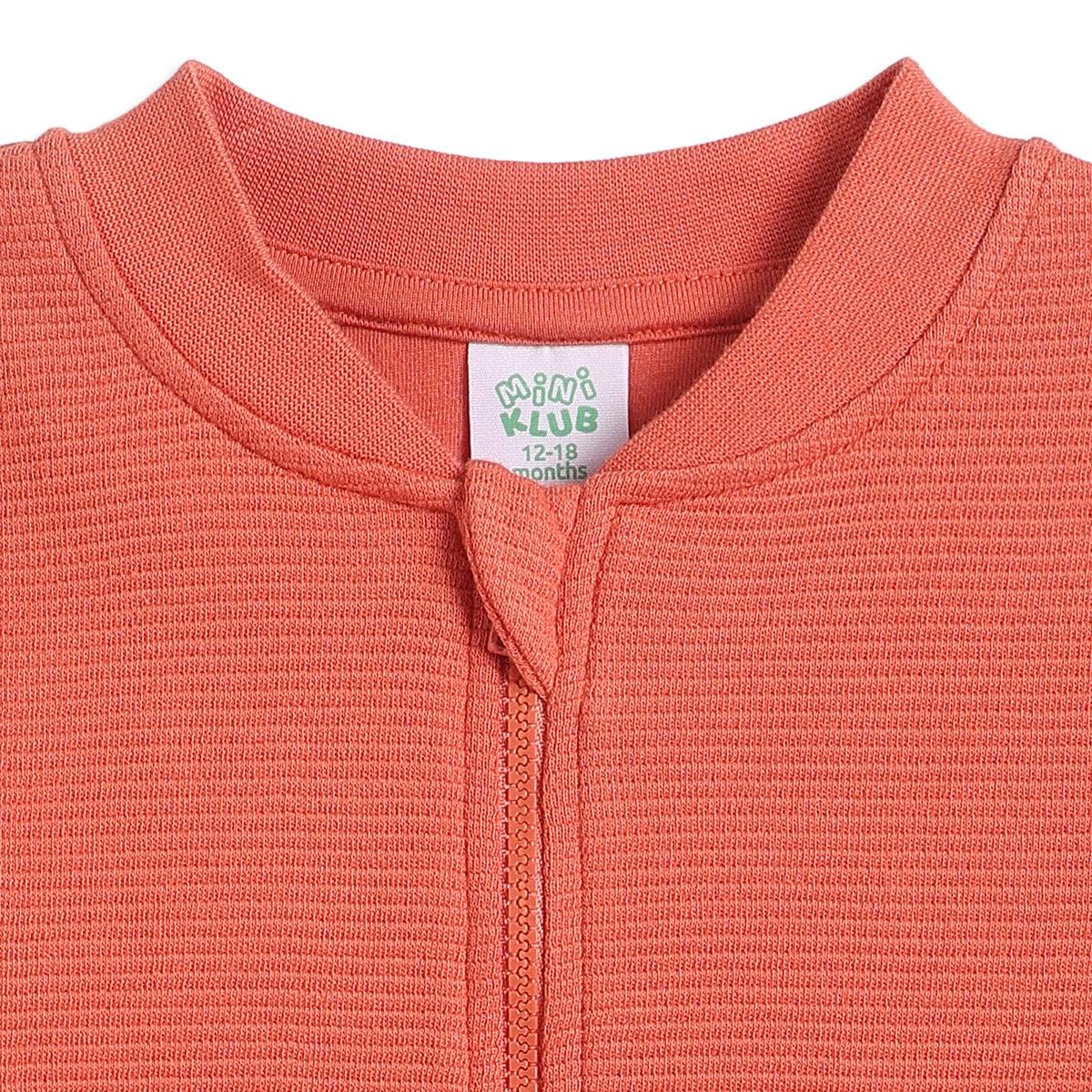 Baby Boys Orange Textured Sweat Jacket Full Sleeves Front Open Casual Winter Jacket