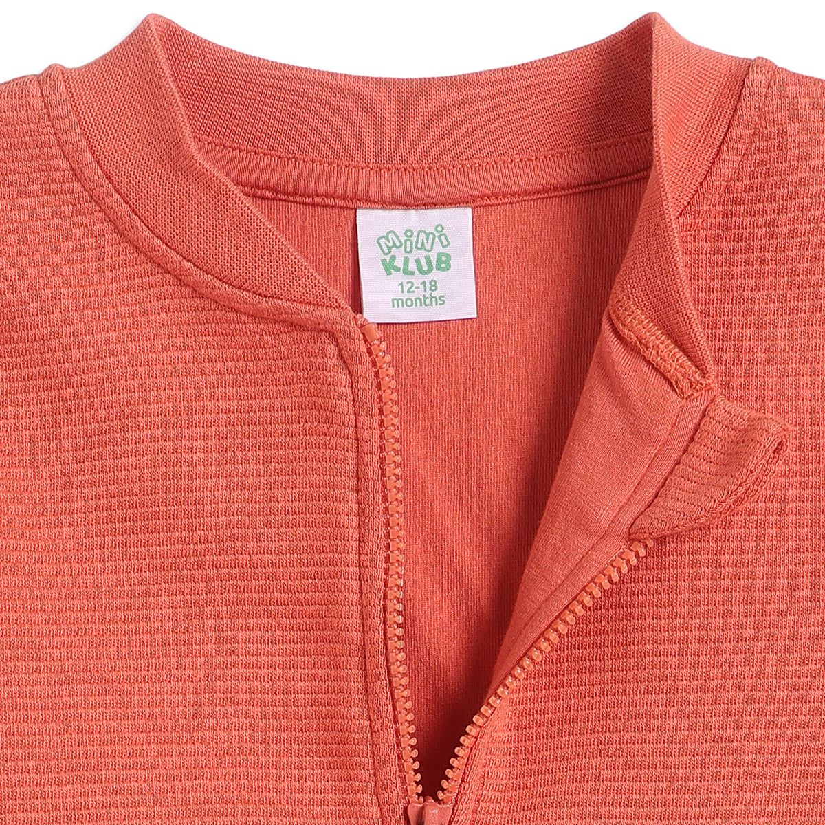 Baby Boys Orange Textured Sweat Jacket Full Sleeves Front Open Casual Winter Jacket