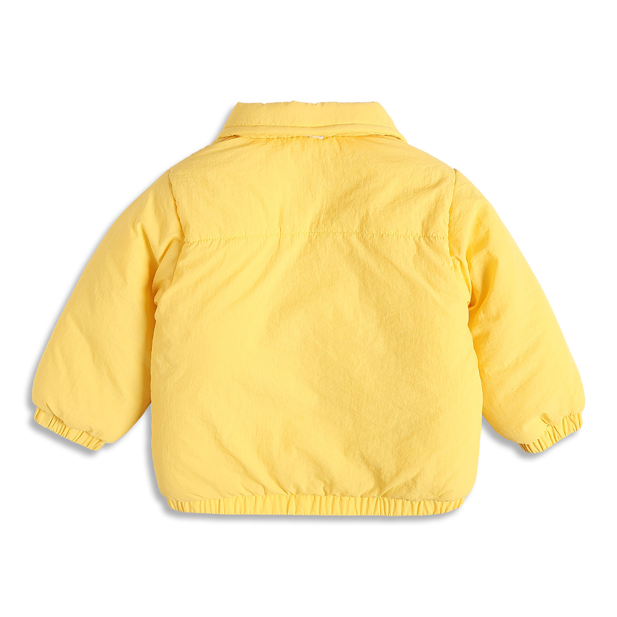 Baby Boys Yellow Puffer Jacket Full Sleeves Front Open Winter Jacket with Sherpa Lining