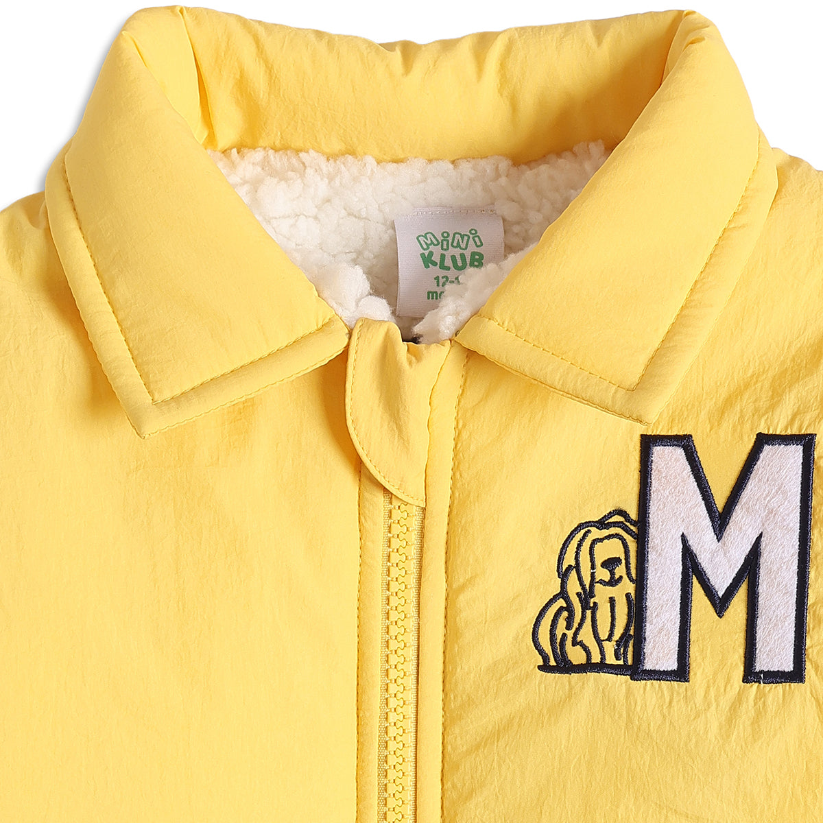Baby Boys Yellow Puffer Jacket Full Sleeves Front Open Winter Jacket with Sherpa Lining