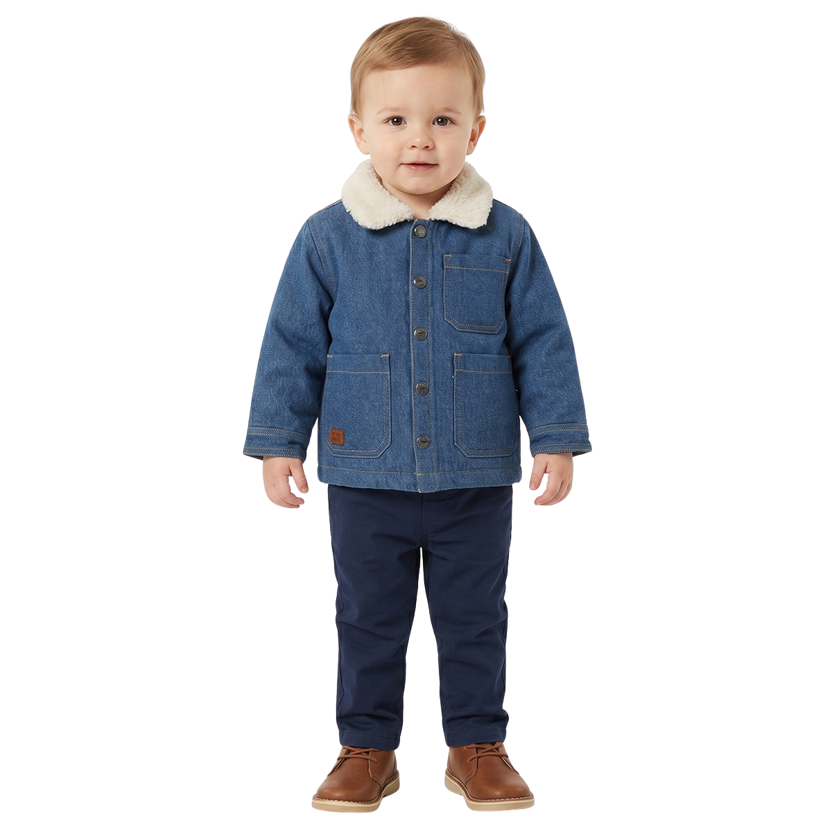 Baby Boys Blue Jacket Front Open Winter Jacket with Sherpa Collar