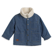 Baby Boys Blue Denim Jacket Full Sleeves Front Open Winter Jacket with Sherpa Collar