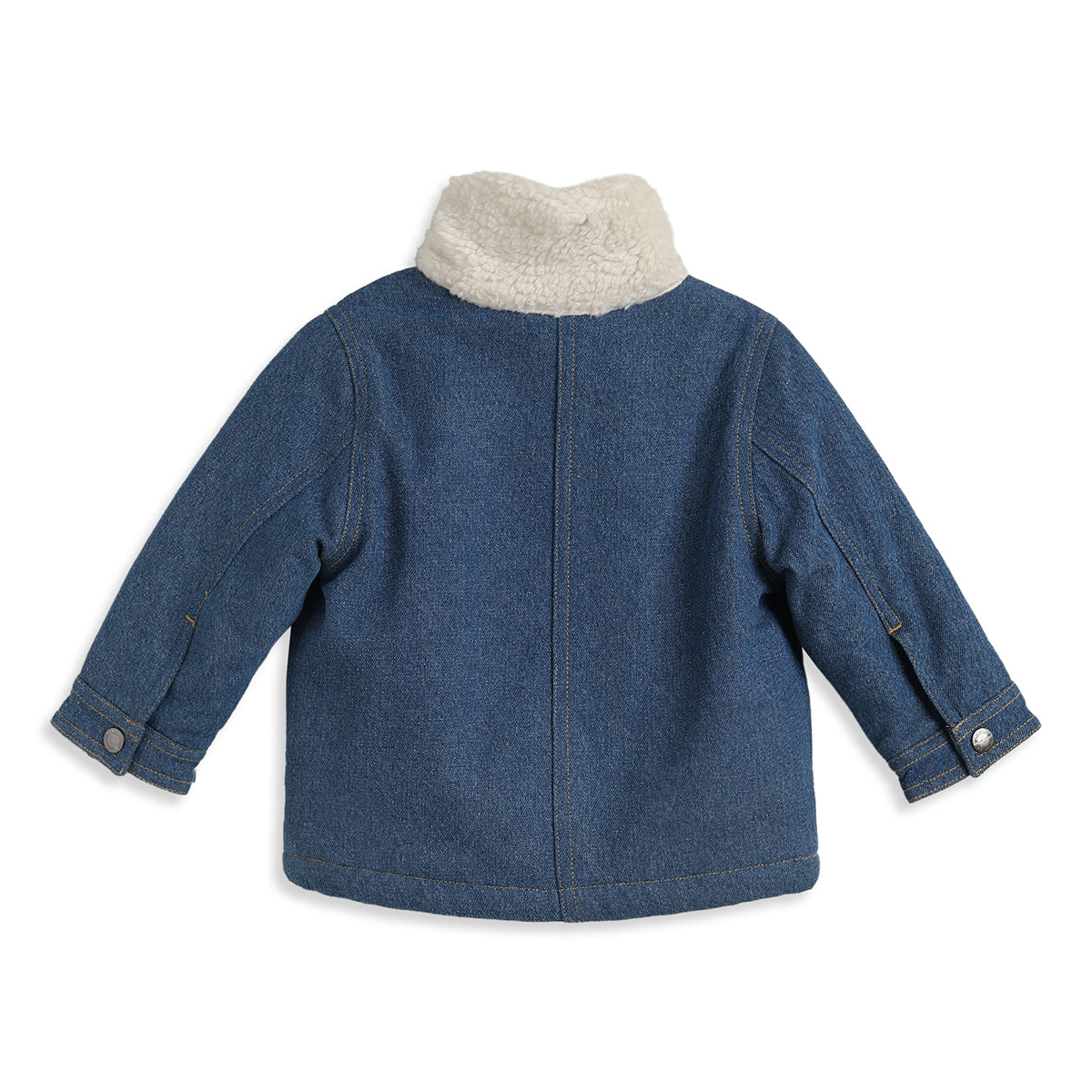 Baby Boys Blue Denim Jacket Full Sleeves Front Open Winter Jacket with Sherpa Collar