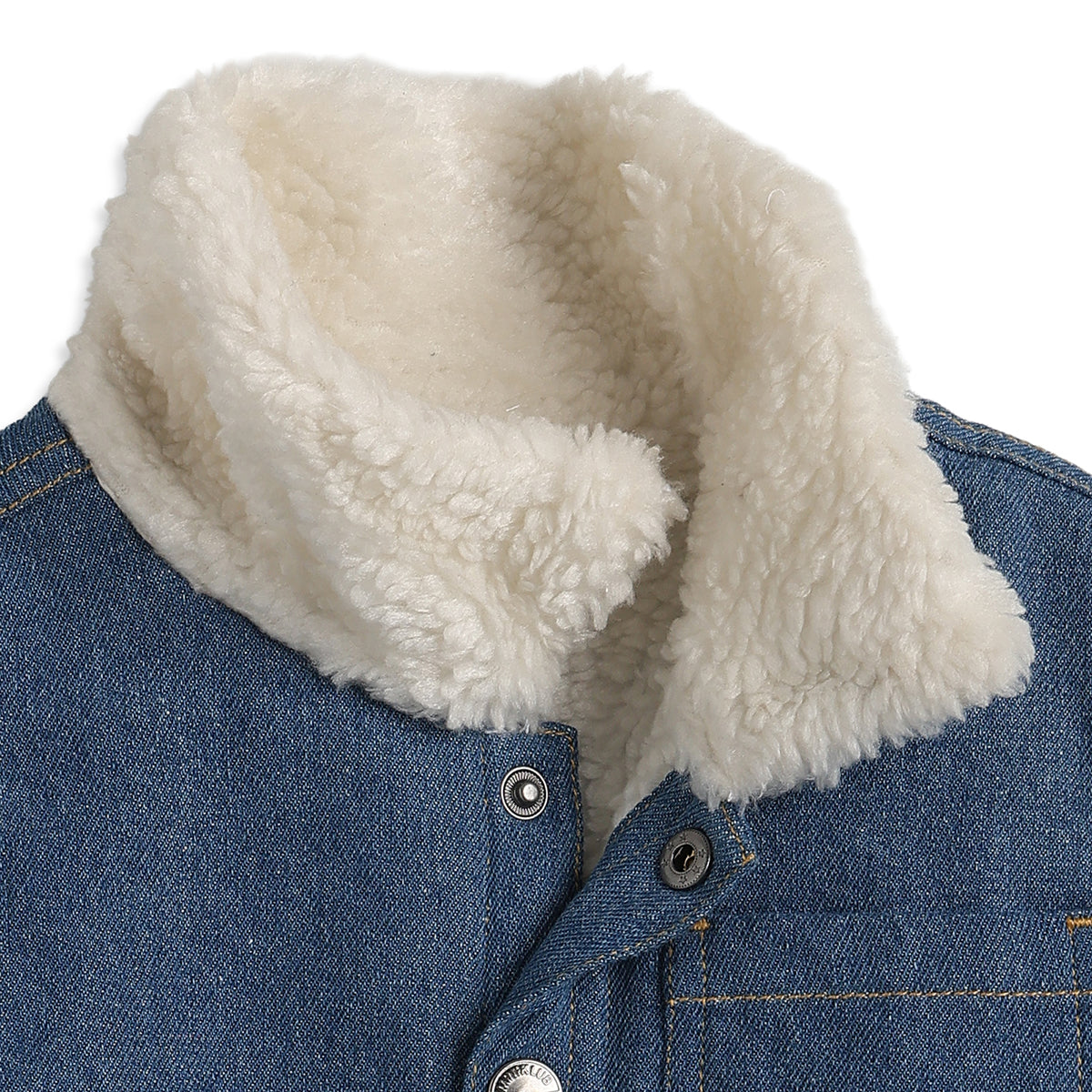 Baby Boys Blue Denim Jacket Full Sleeves Front Open Winter Jacket with Sherpa Collar