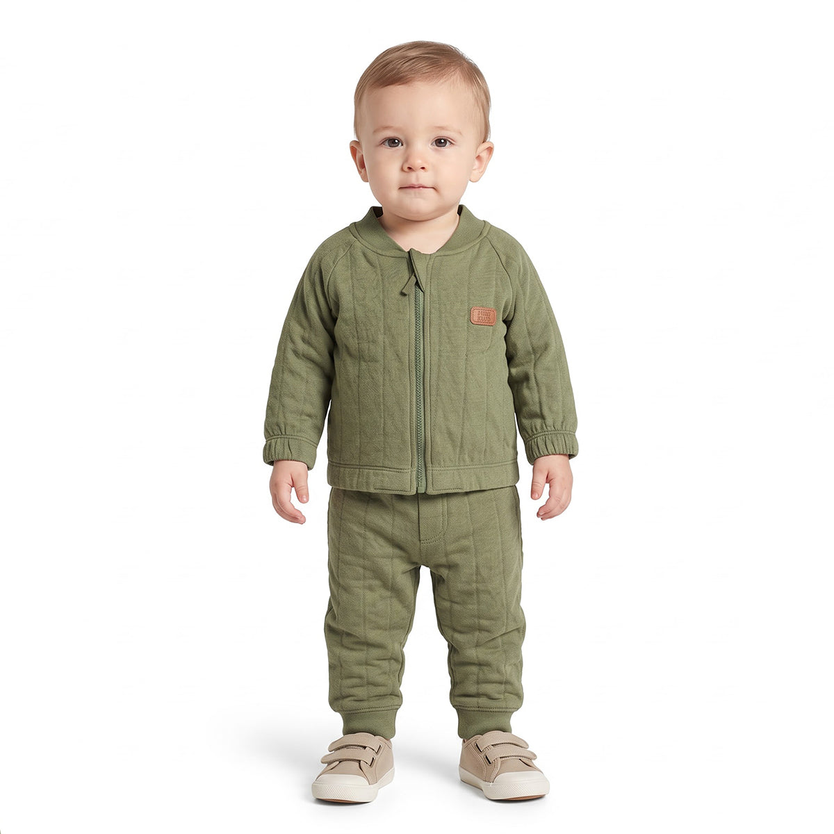 Baby Boys Olive Green Cotton Quilted Zip-Up Jacket