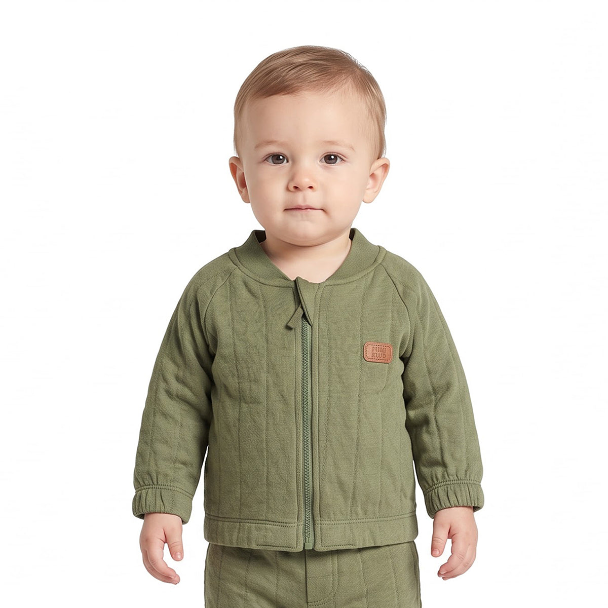 Baby Boys Olive Green Cotton Quilted Zip-Up Jacket
