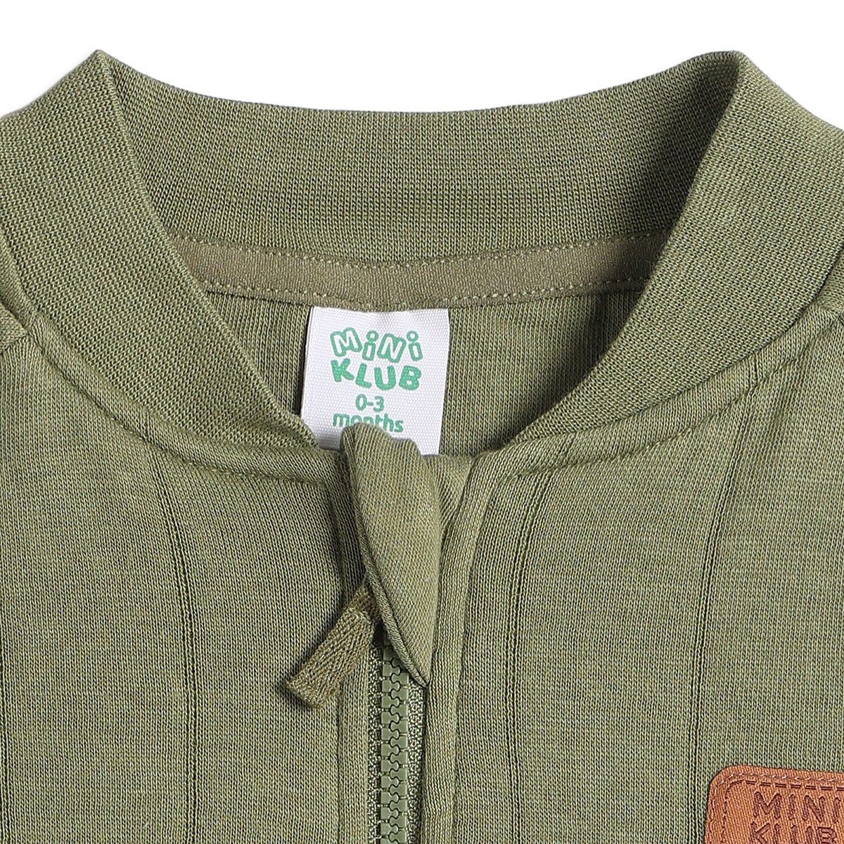 Baby Boys Olive Green Cotton Quilted Zip-Up Jacket