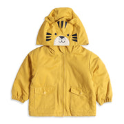 Baby Boys Yellow Hooded Padded Jacket Full Sleeves Front Open Winter Jacket with Tiger Face Hood