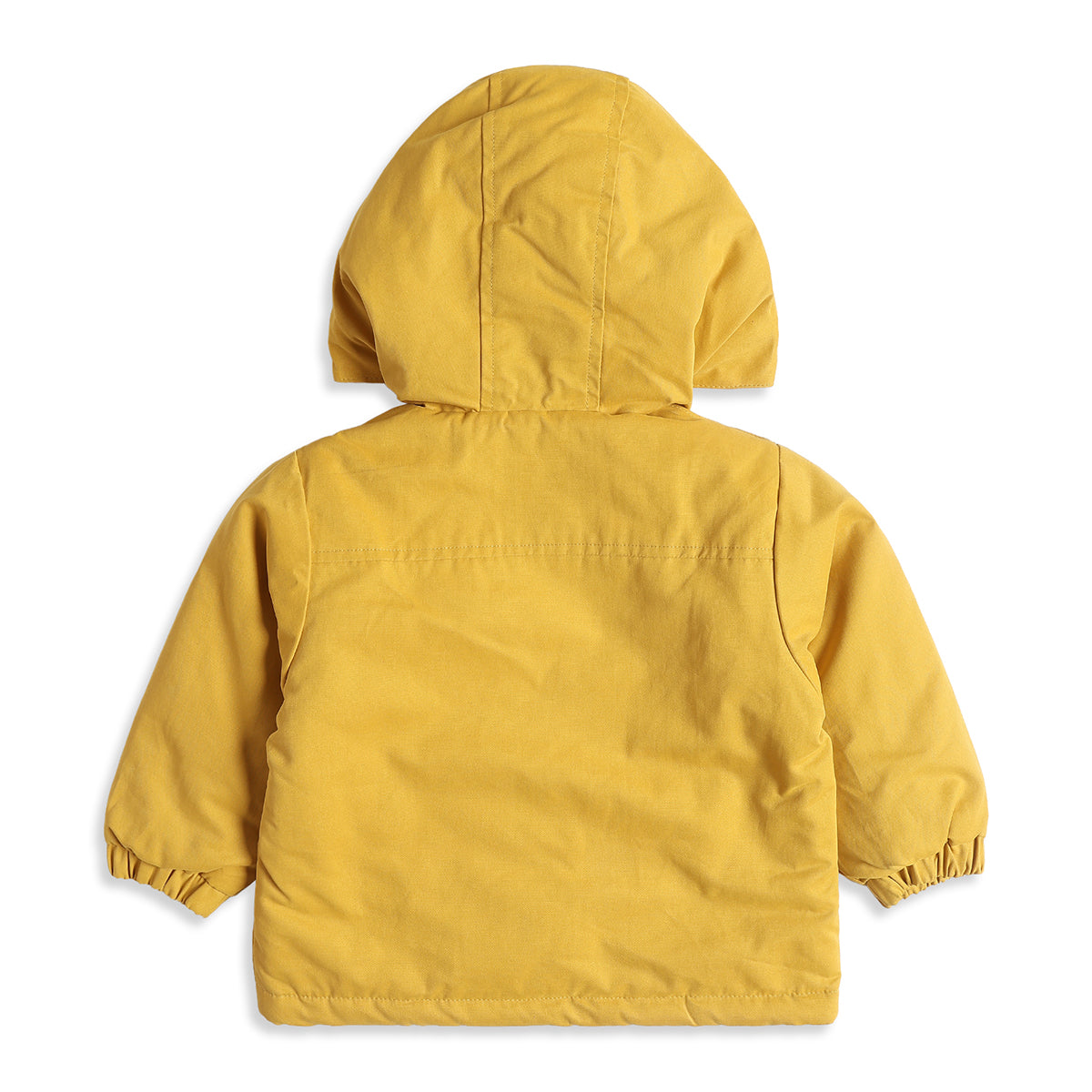 Baby Boys Yellow Hooded Padded Jacket Full Sleeves Front Open Winter Jacket with Tiger Face Hood