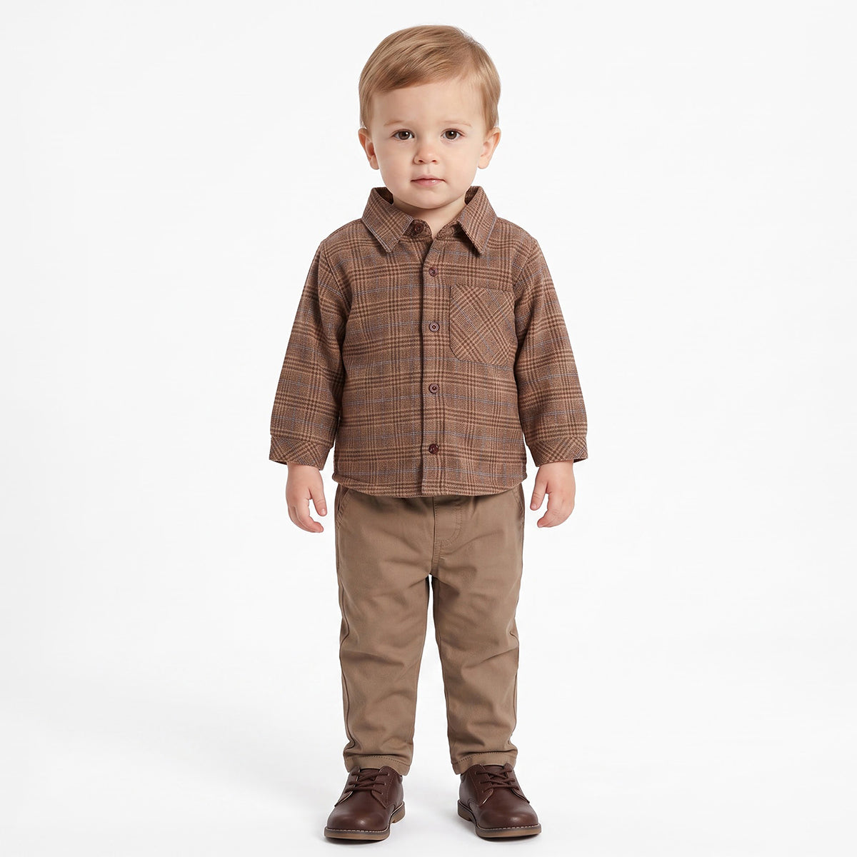 Baby Boys Brown Checked Sherpa-Lined Jacket Regular Fit Casual Wear