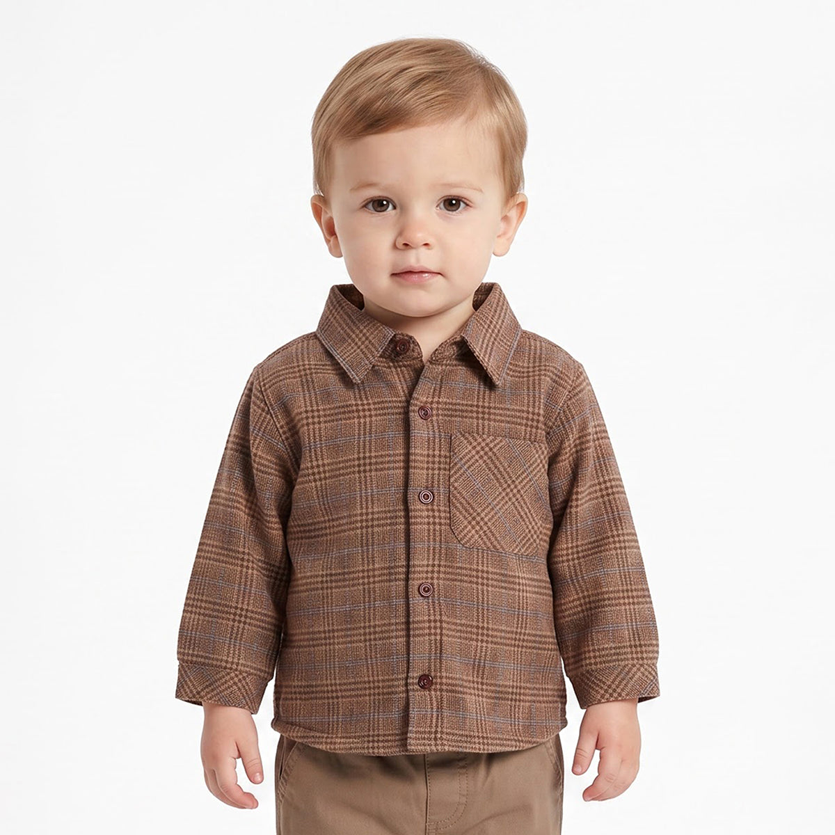 Baby Boys Brown Checked Sherpa-Lined Jacket Regular Fit Casual Wear