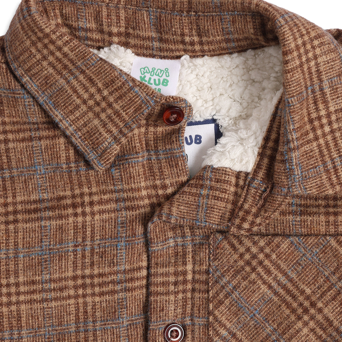 Baby Boys Brown Checked Sherpa-Lined Jacket Regular Fit Casual Wear