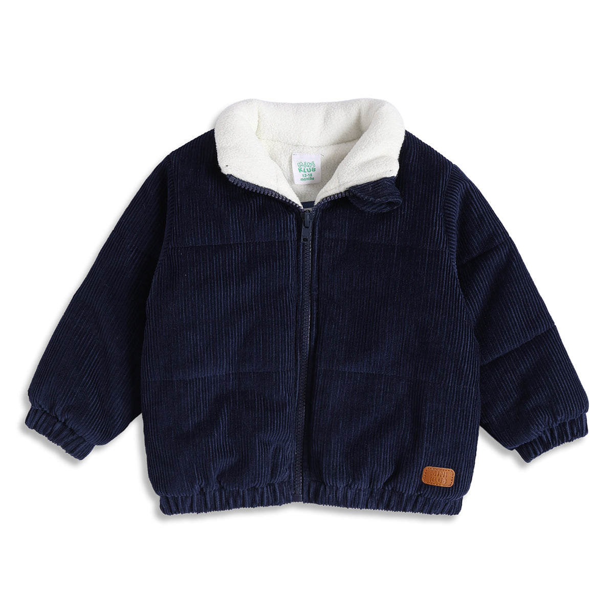 Baby Boys Navy Blue Corduroy Jacket with Sherpa Collar Full Sleeve Winter Casual Jacket