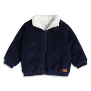 Baby Boys Navy Blue Corduroy Jacket with Sherpa Collar Full Sleeve Winter Casual Jacket