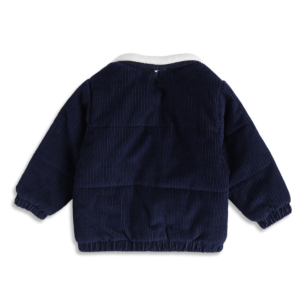 Baby Boys Navy Blue Corduroy Jacket with Sherpa Collar Full Sleeve Winter Casual Jacket