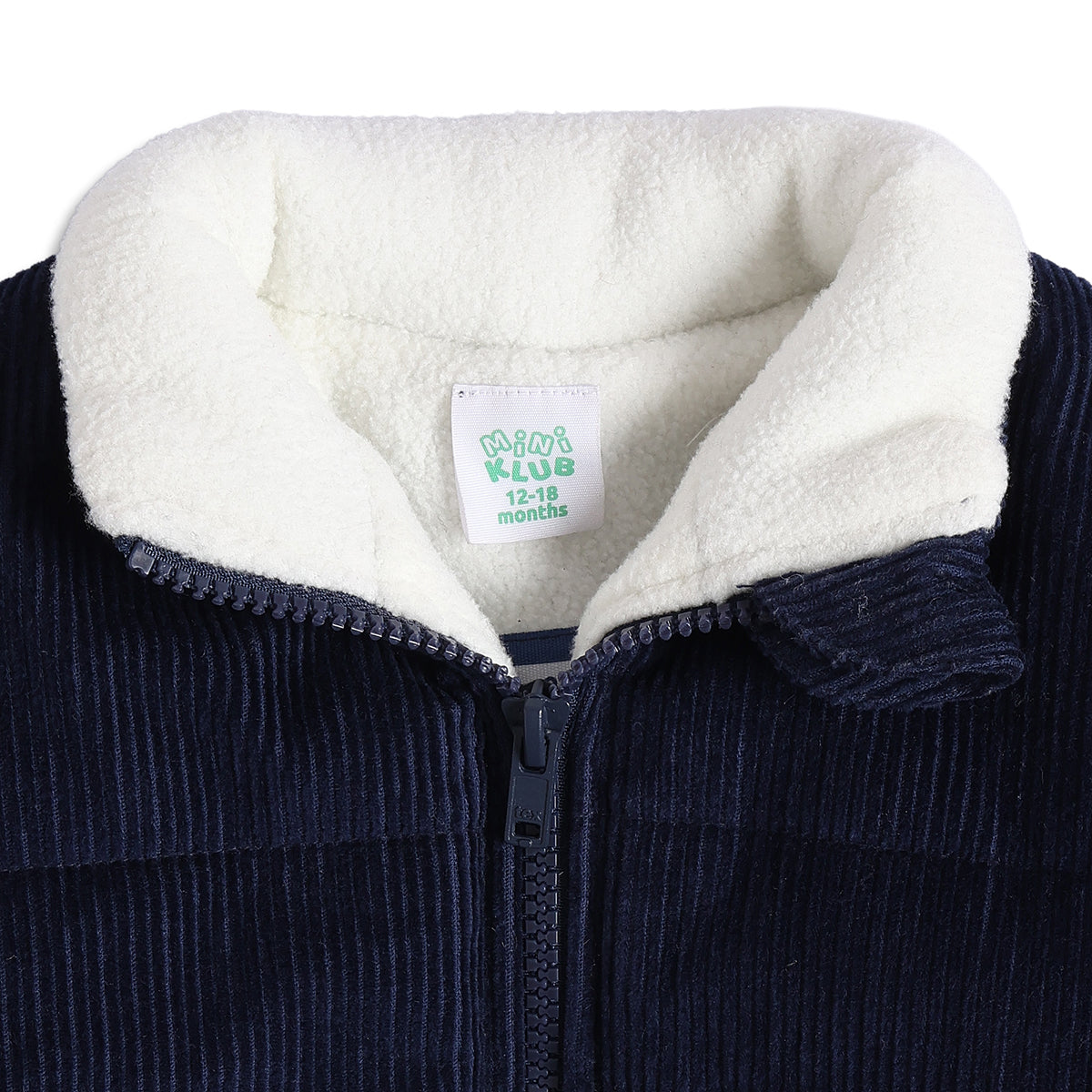Baby Boys Navy Blue Corduroy Jacket with Sherpa Collar Full Sleeve Winter Casual Jacket