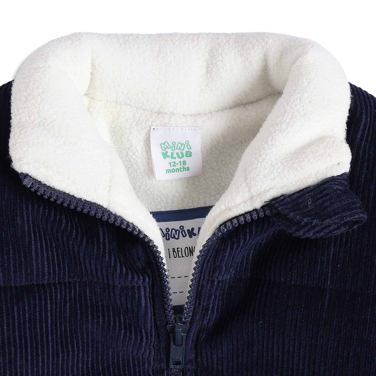 Baby Boys Navy Blue Corduroy Jacket with Sherpa Collar Full Sleeve Winter Casual Jacket