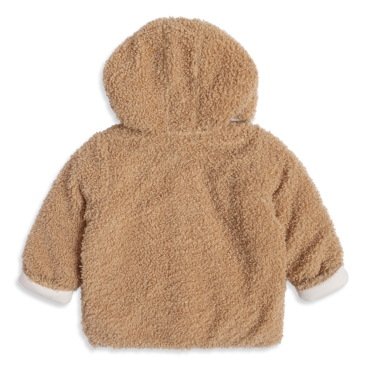 Baby Boys Beige Teddy Fleece Hooded Jacket Full Sleeves Front Open Winter Jacket