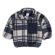 Baby Boys Navy Blue Checked Teddy Fleece Jacket Full Sleeves Front Open Winter Jacket