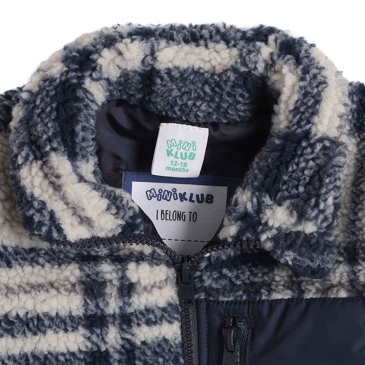 Baby Boys Navy Blue Checked Teddy Fleece Jacket Full Sleeves Front Open Winter Jacket