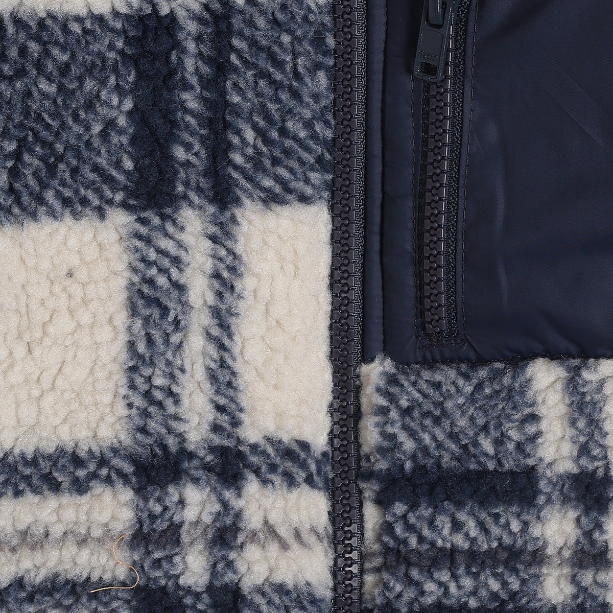 Baby Boys Navy Blue Checked Teddy Fleece Jacket Full Sleeves Front Open Winter Jacket
