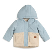 Baby Boys Sky Blue Hooded Padded Jacket with Teddy Fleece Pockets Full Sleeves Front Open Winter Jacket