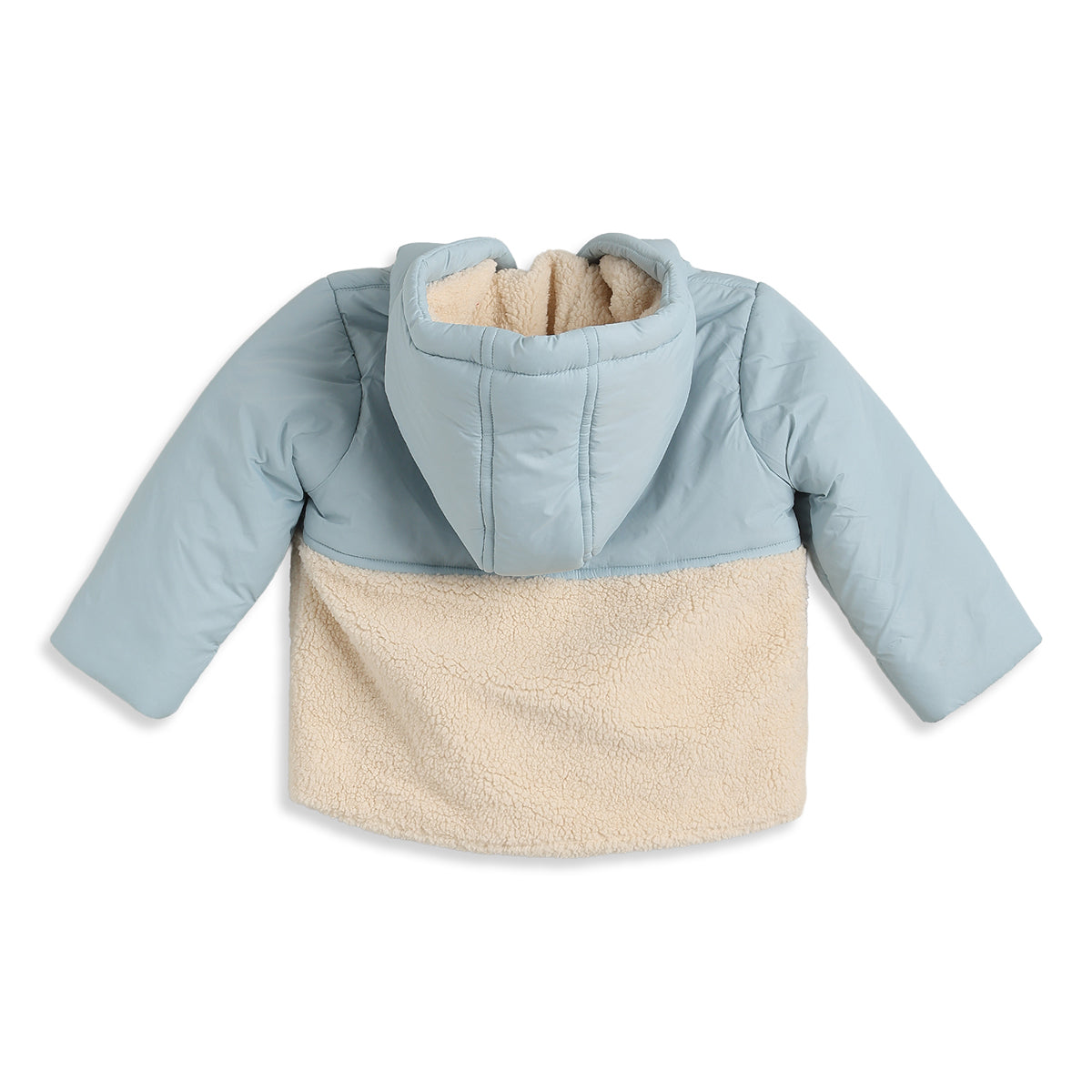 Baby Boys Sky Blue Hooded Padded Jacket with Teddy Fleece Pockets Full Sleeves Front Open Winter Jacket