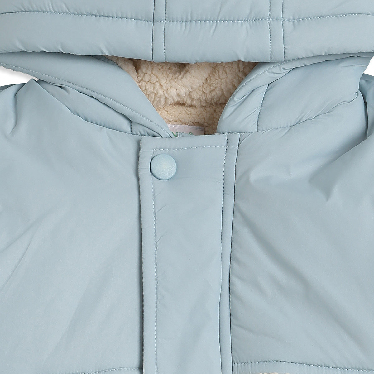 Baby Boys Sky Blue Hooded Padded Jacket with Teddy Fleece Pockets Full Sleeves Front Open Winter Jacket