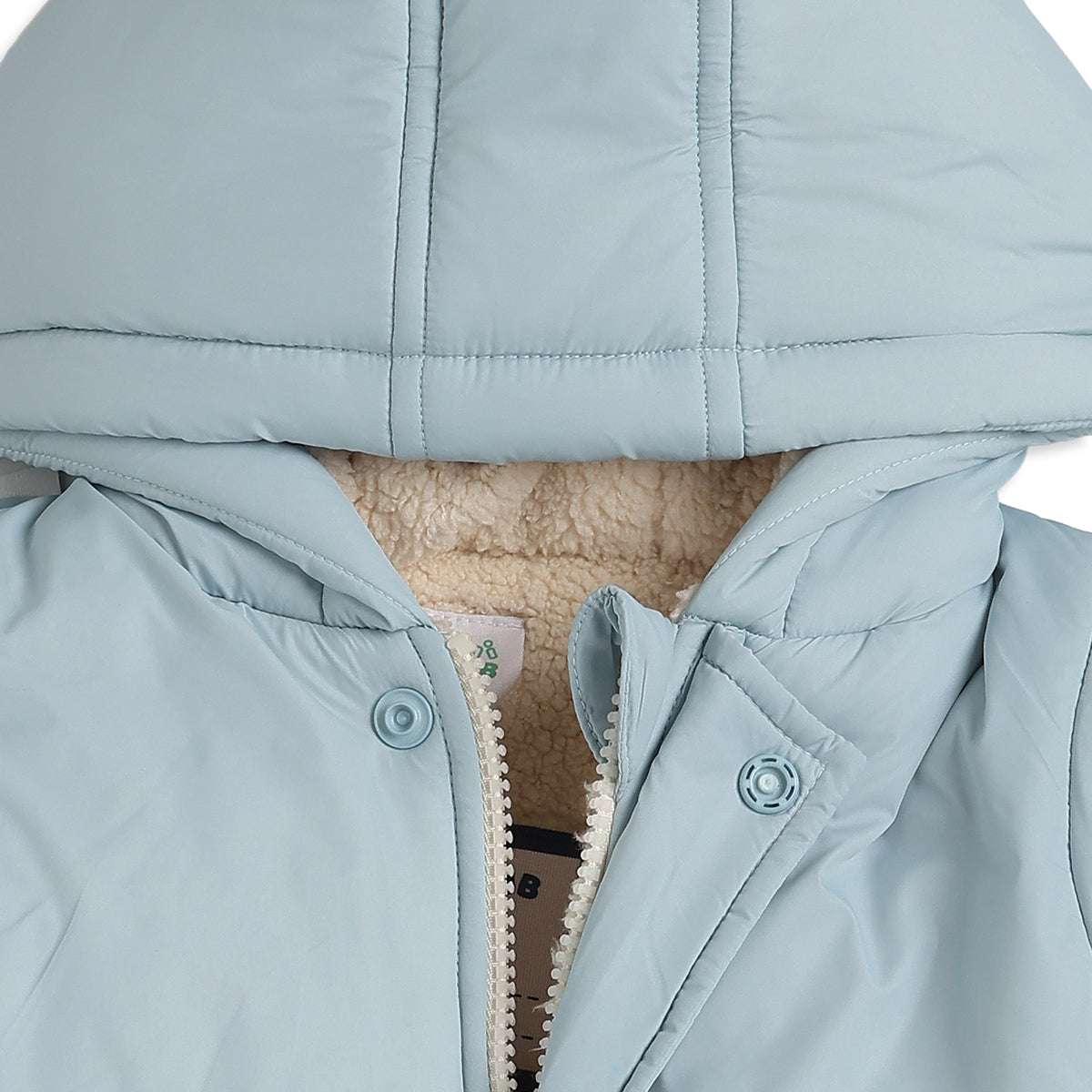 Baby Boys Sky Blue Hooded Padded Jacket with Teddy Fleece Pockets Full Sleeves Front Open Winter Jacket