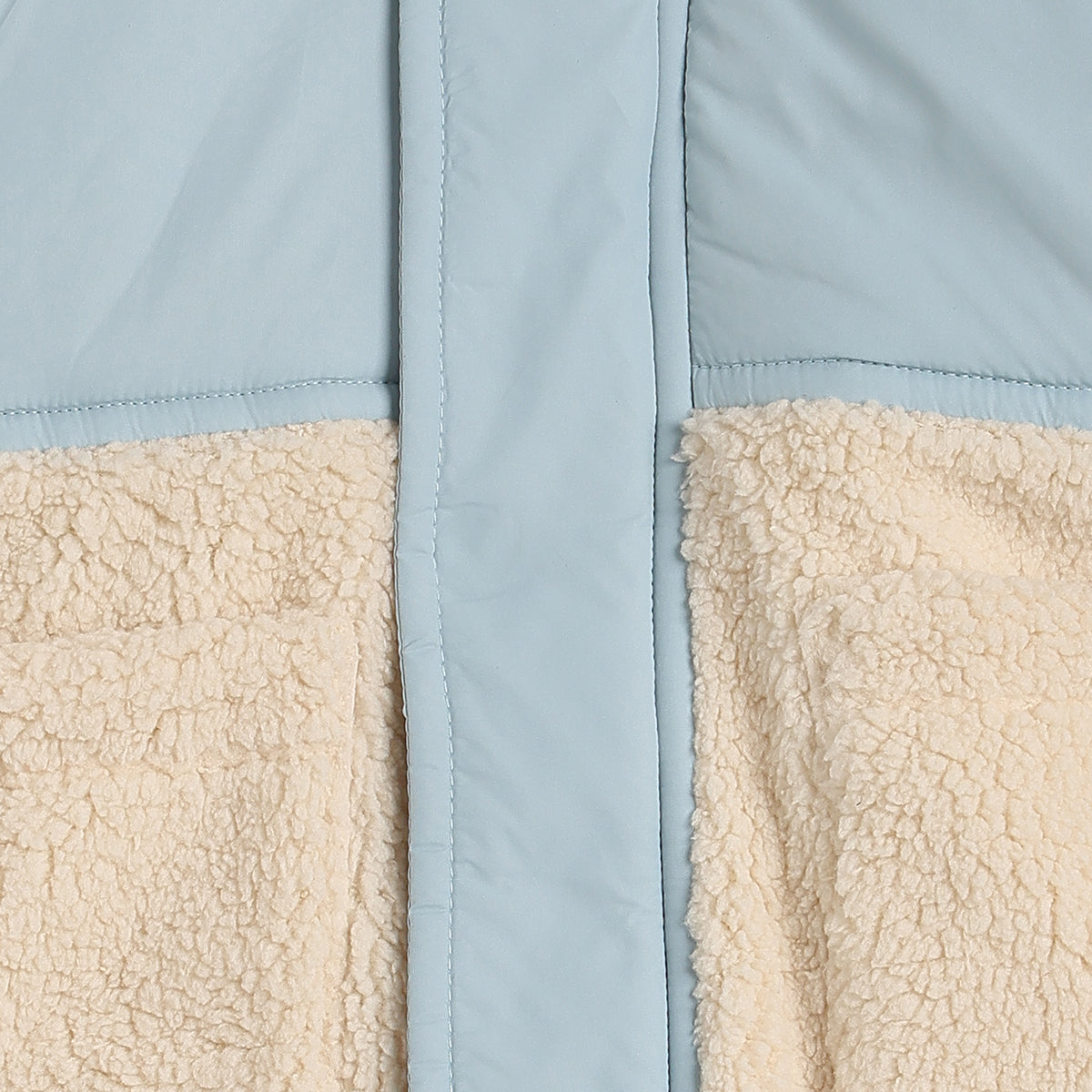 Baby Boys Sky Blue Hooded Padded Jacket with Teddy Fleece Pockets Full Sleeves Front Open Winter Jacket