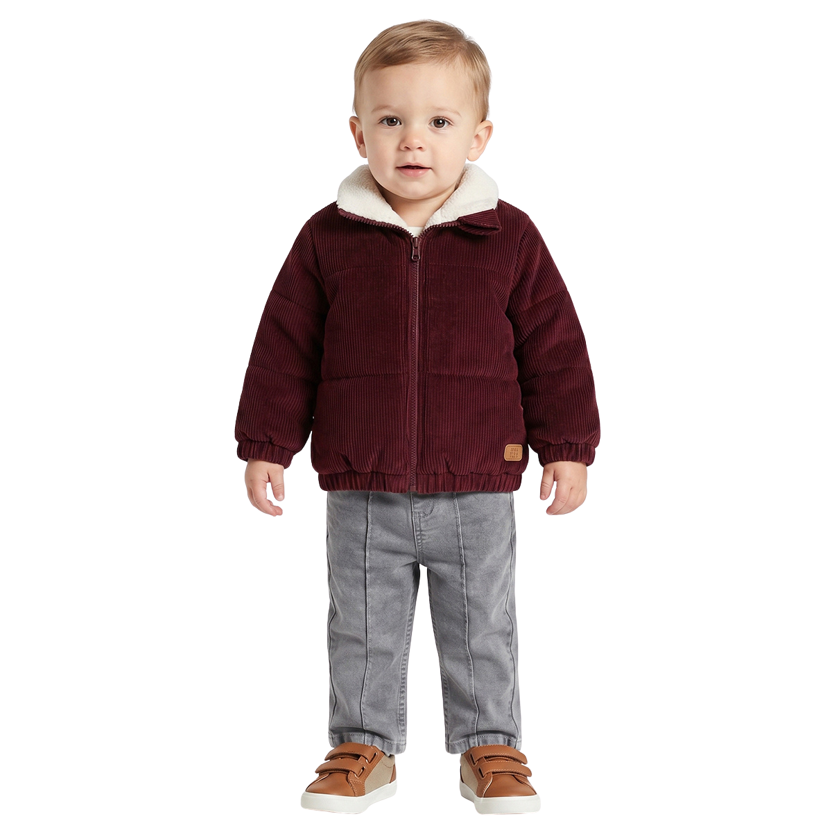 Boys Maroon Corduroy Jacket Sherpa Collar Front Open Winter Jacket