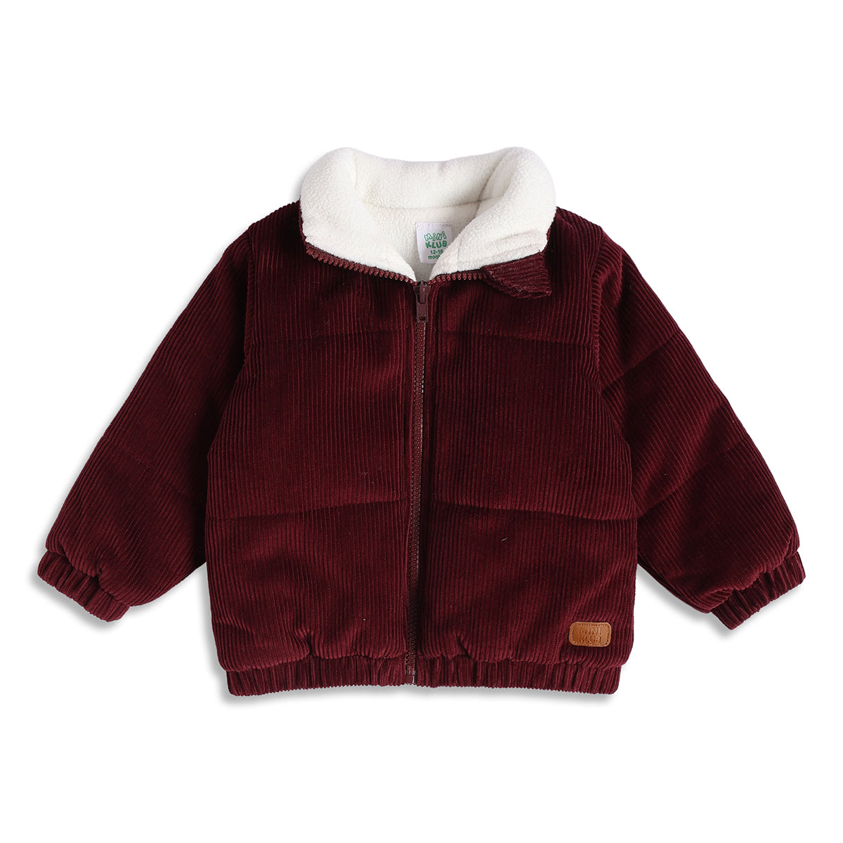 Baby Boys Maroon Corduroy Jacket with Sherpa Collar Full Sleeves Front Open Winter Jacket