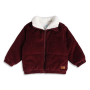 Baby Boys Maroon Corduroy Jacket with Sherpa Collar Full Sleeves Front Open Winter Jacket