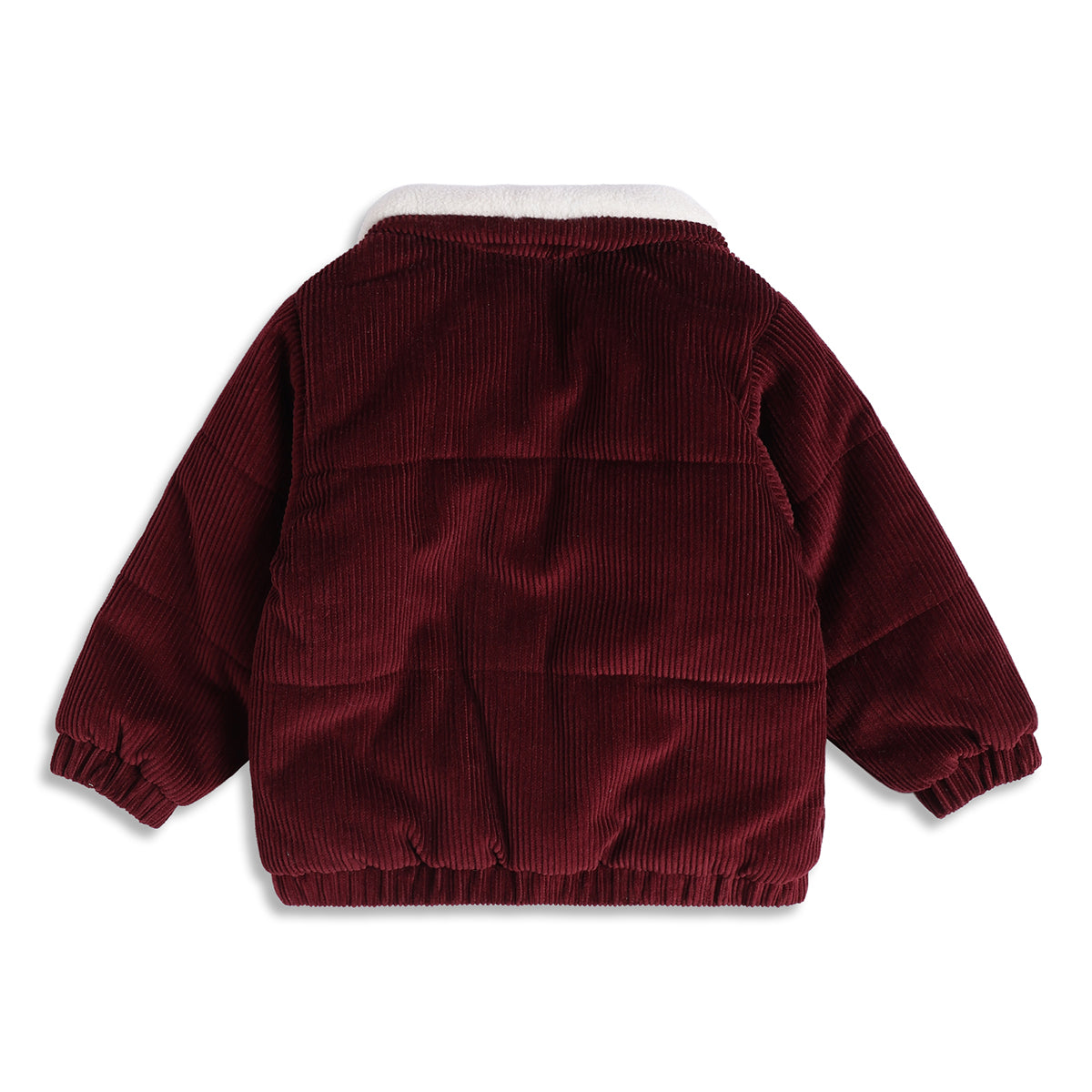 Baby Boys Maroon Corduroy Jacket with Sherpa Collar Full Sleeves Front Open Winter Jacket