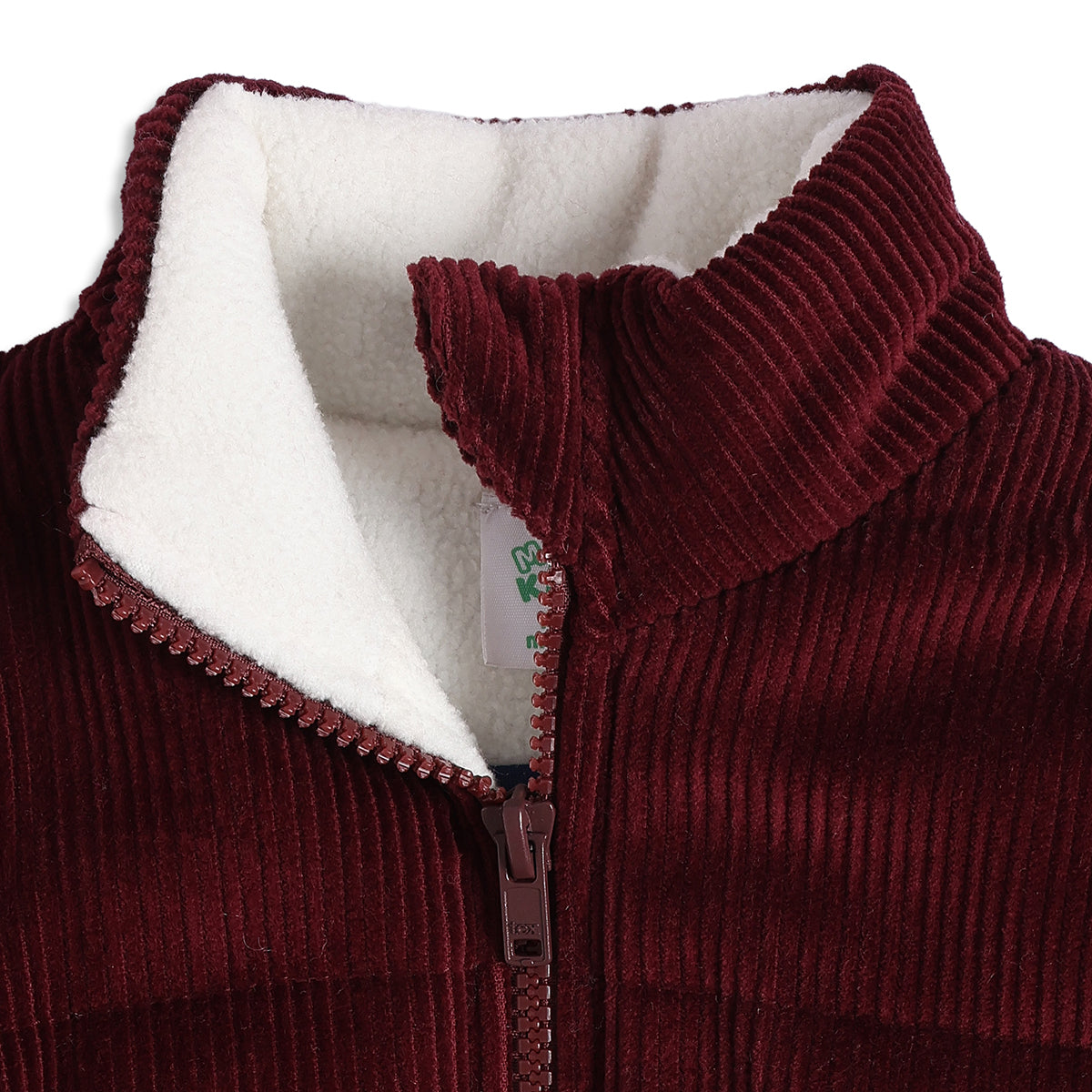 Baby Boys Maroon Corduroy Jacket with Sherpa Collar Full Sleeves Front Open Winter Jacket