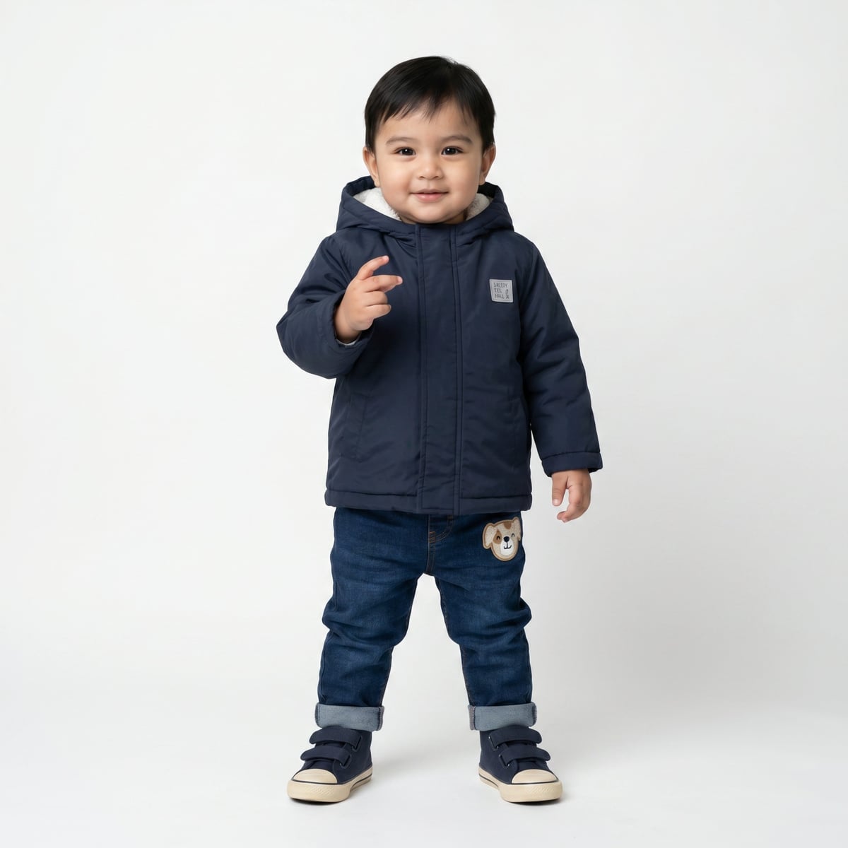Baby Boys Navy Blue Padded Hooded Jacket Regular Fit Casual Wear
