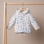 Baby Boys White Animal Printed Padded Hooded Jacket Regular Fit Casual Wear