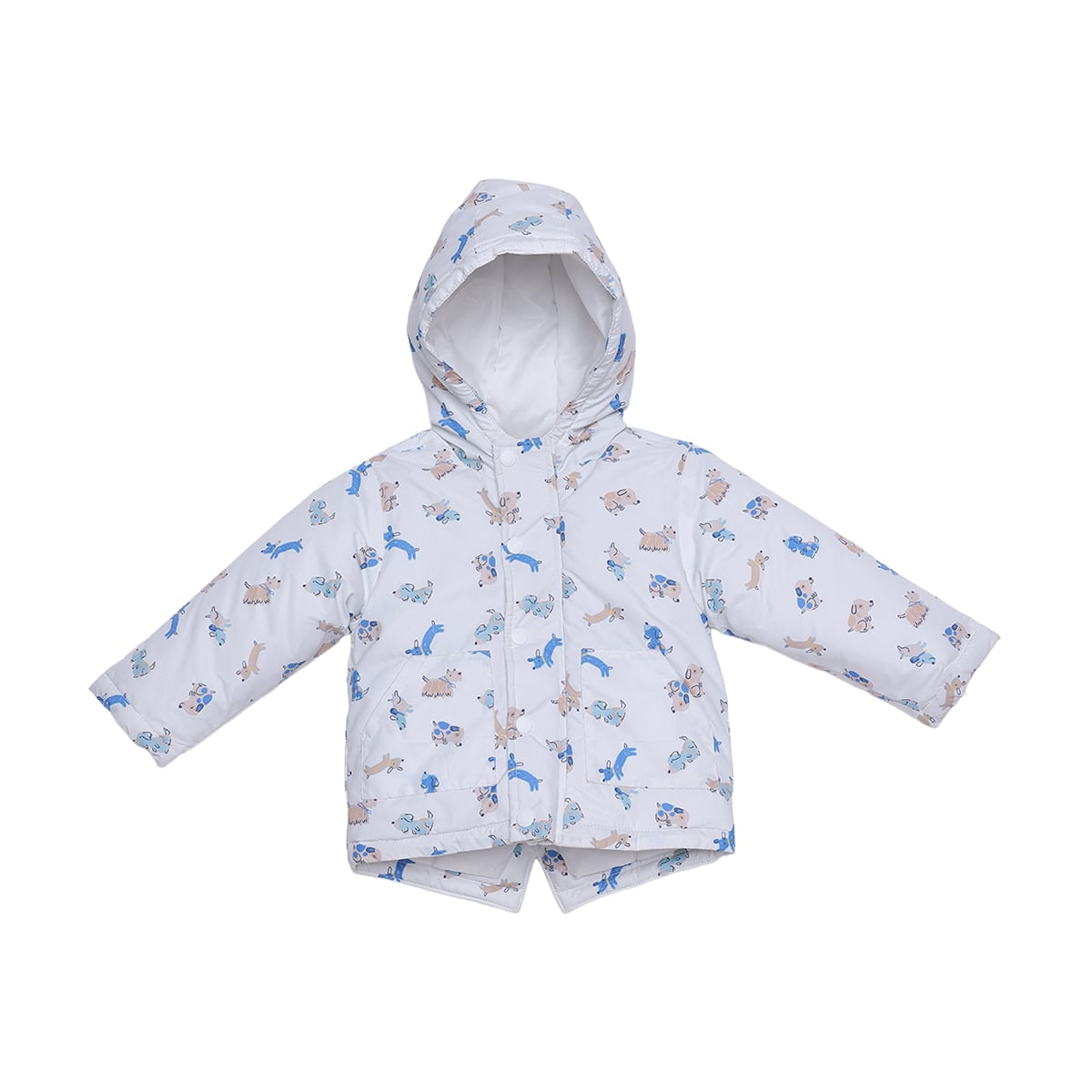 Baby Boys White Animal Printed Padded Hooded Jacket Regular Fit Casual Wear