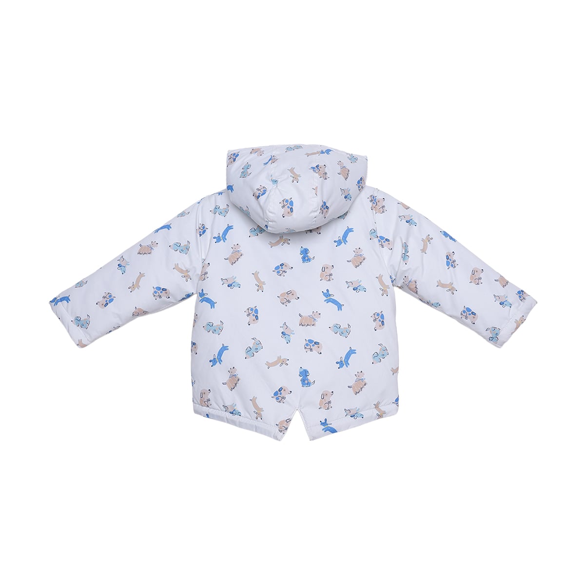 Baby Boys White Animal Printed Padded Hooded Jacket Regular Fit Casual Wear