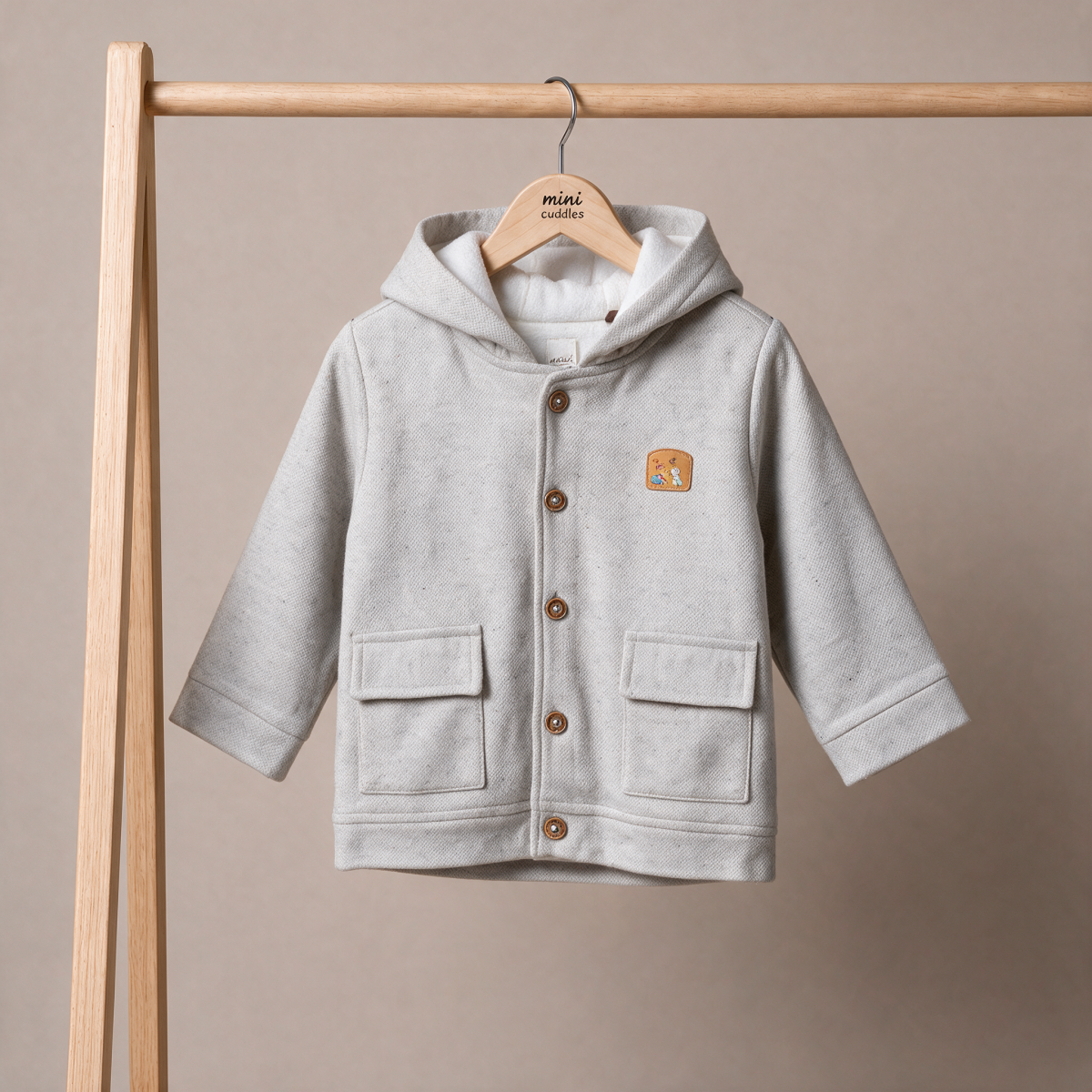 Baby Boys Light Grey Cotton Blend Hooded Jacket Regular Fit Casual Wear