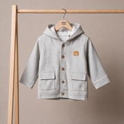 Baby Boys Light Grey Cotton Blend Hooded Jacket Regular Fit Casual Wear