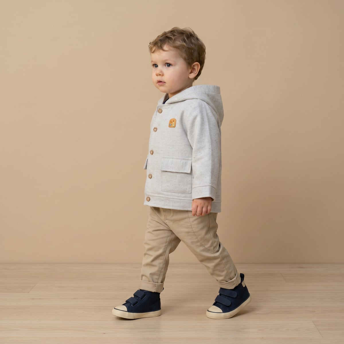 Baby Boys Light Grey Cotton Blend Hooded Jacket Regular Fit Casual Wear