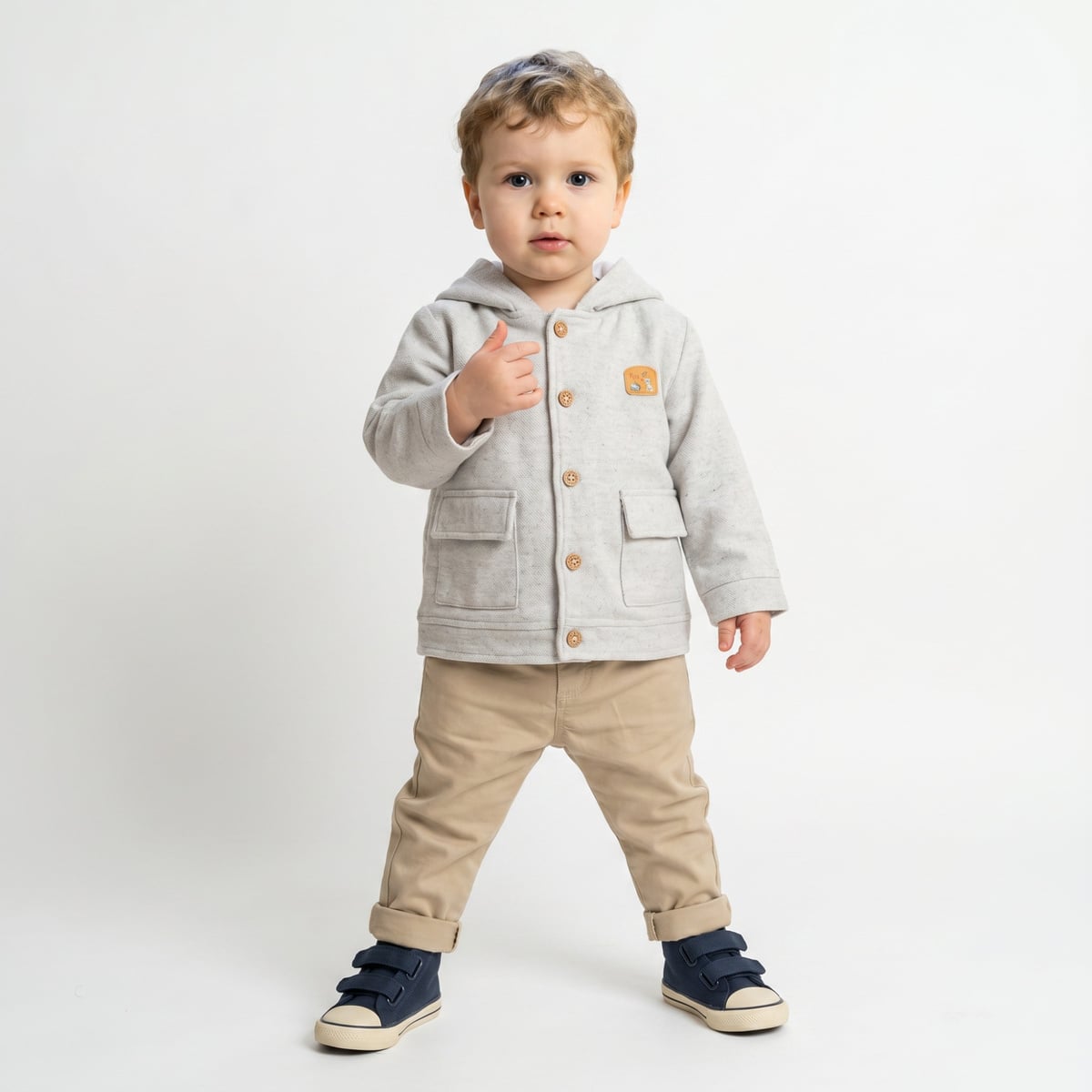 Baby Boys Light Grey Cotton Blend Hooded Jacket Regular Fit Casual Wear