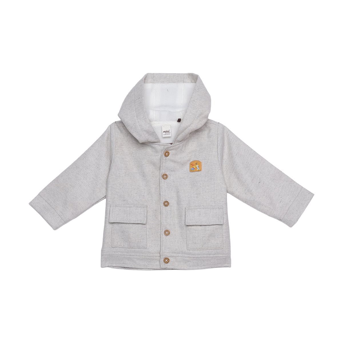 Baby Boys Light Grey Cotton Blend Hooded Jacket Regular Fit Casual Wear